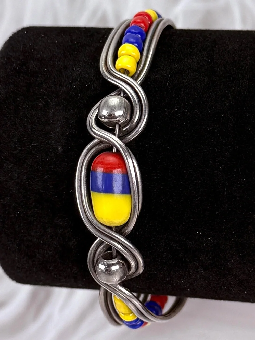 Vintage Silvertone, colorful costume, small cuff bracelet